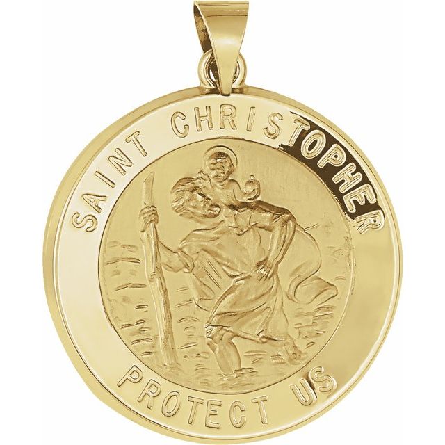 14K Yellow 25 mm Hollow Round St. Christopher Medal