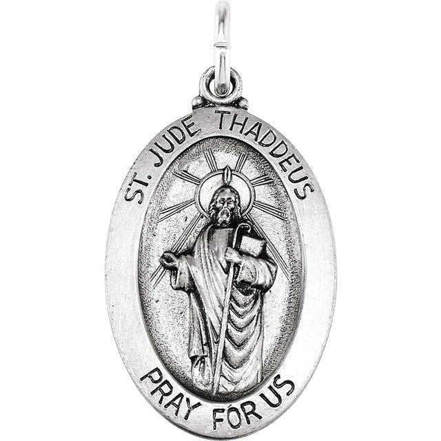 14K White 15x11 mm Oval St. Jude Thaddeus Medal