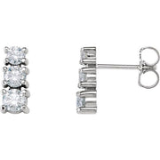 14k White 7/8 Ctw Natural Diamond Three-stone Earrings