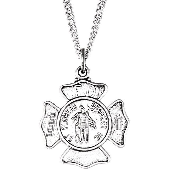 Sterling Silver 16.7x9 mm St. Florian Medal 18' Necklace