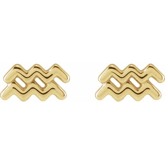 14K Yellow Aquarius Zodiac Earrings