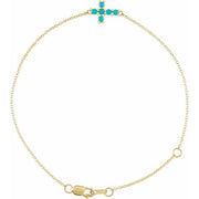 14K Yellow Natural Turquoise Sideways Cross 6 1/2-7 1/2' Bracelet