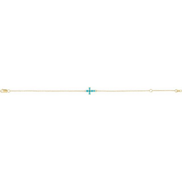 14K Yellow Natural Turquoise Sideways Cross 6 1/2-7 1/2' Bracelet
