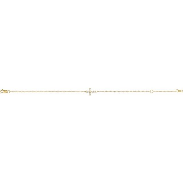 14k Yellow 1/8 Ctw Rose-cut Natural Diamond Sideways Cross 6 1/2-7 1/2' Bracelet