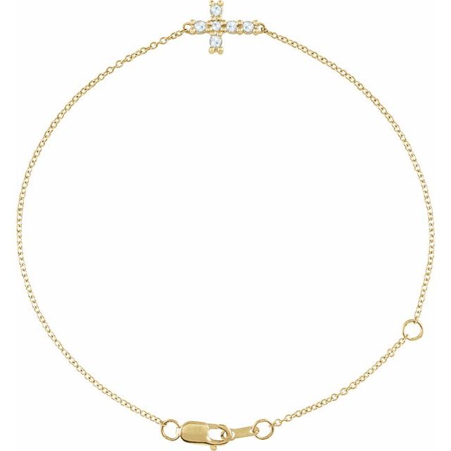 14k Yellow 1/8 Ctw Rose-cut Natural Diamond Sideways Cross 6 1/2-7 1/2' Bracelet