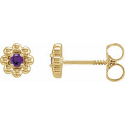 14K Yellow Natural Amethyst Petite Flower Beaded Earrings