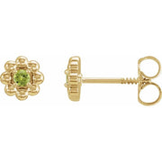 14K Yellow Natural Peridot Petite Flower Beaded Earrings