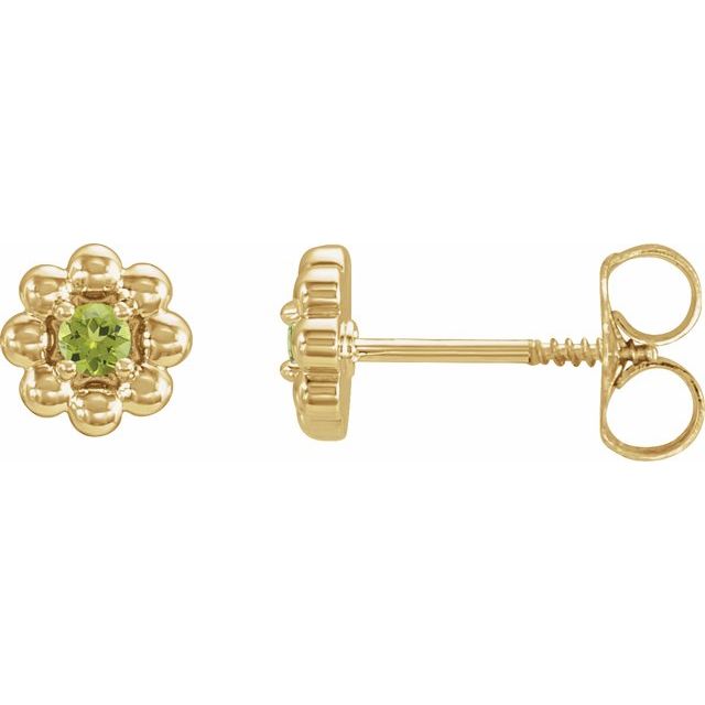 14K Yellow Natural Peridot Petite Flower Beaded Earrings