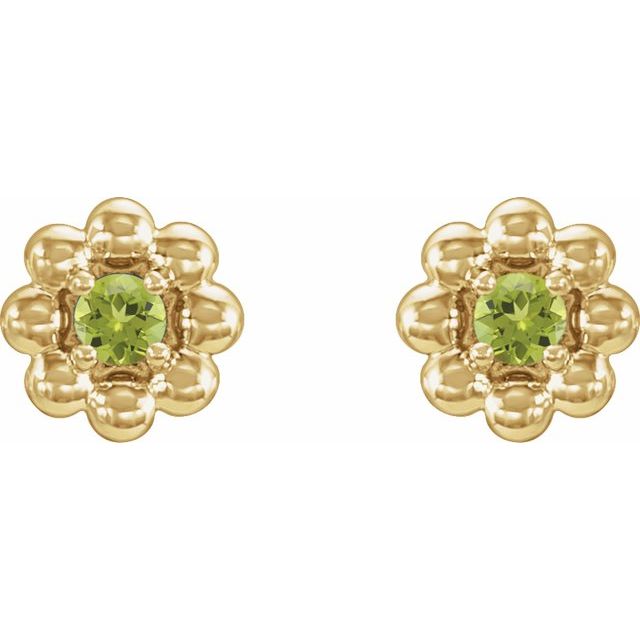 14K Yellow Natural Peridot Petite Flower Beaded Earrings