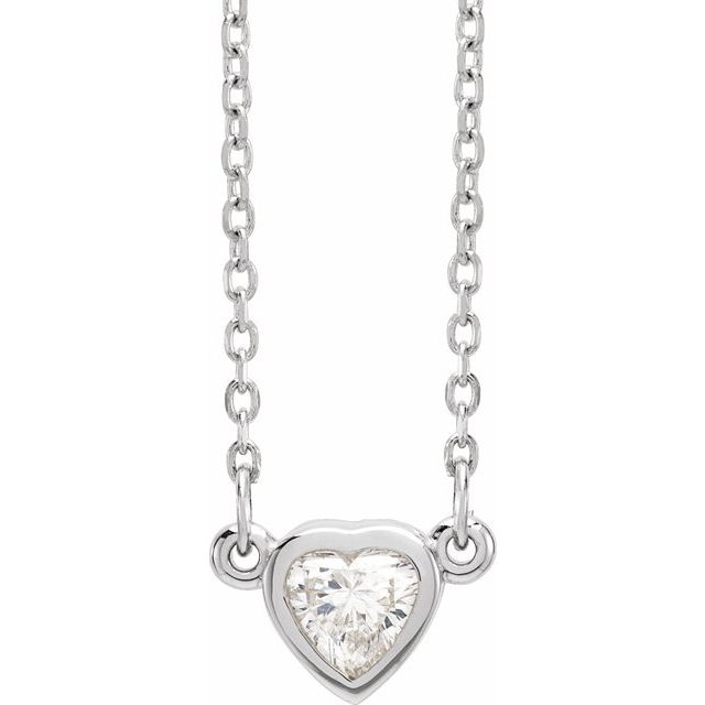 14K White 1/4 CT Natural Diamond Heart 16-18' Necklace