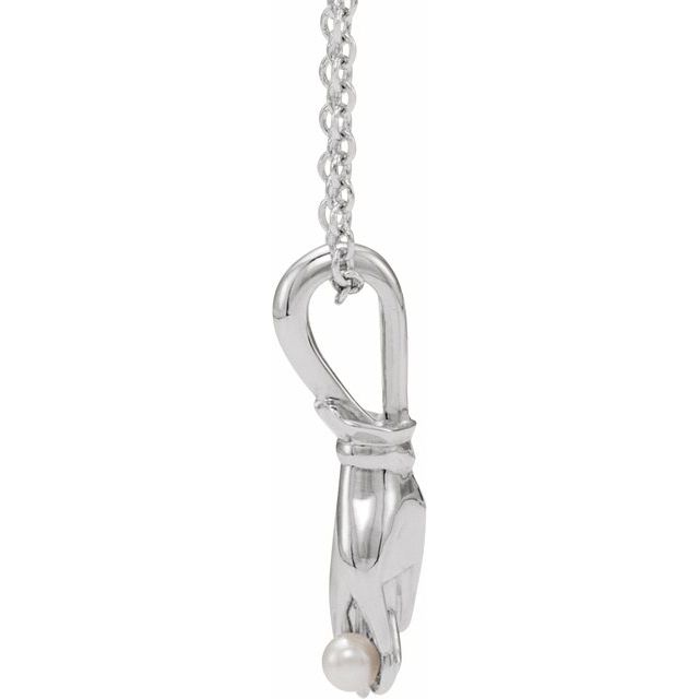 Sterling Silver Cultured White Seed Pearl Buddha Hand 16-18' Necklace
