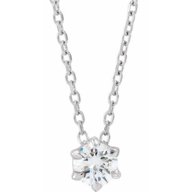 14K White 1/4 CT Lab-Grown Diamond Solitaire 16-18' Necklace