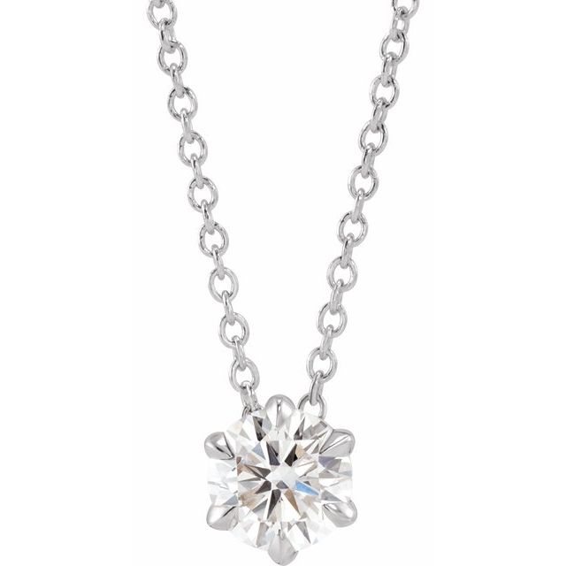 14K White 1/2 CT Lab-Grown Diamond Solitaire 16-18' Necklace