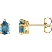 14K Yellow Natural London Blue Topaz 5-Prong Claw Stud Earrings