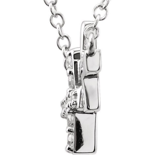 Sterling Silver Imitation Cubic Zirconia Double Sideways Cross 16-18' Necklace