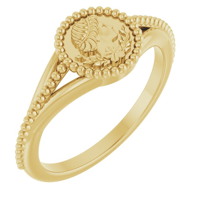 14k Yellow 8.7 Mm Beaded Cameo Medallion Ring