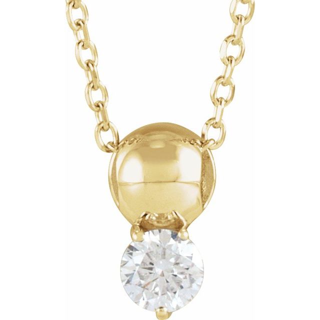 14K Yellow 1/6 CT Natural Diamond Bead 16-18' Necklace