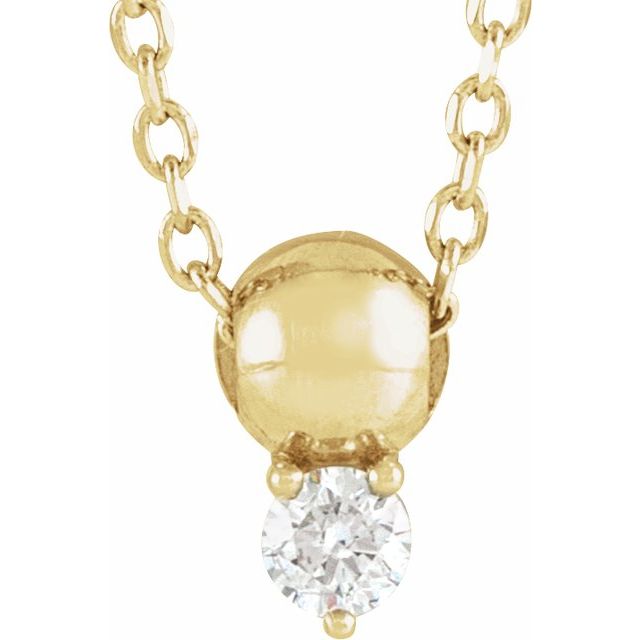 14K Yellow .06 CT Natural Diamond Bead 16-18' Necklace