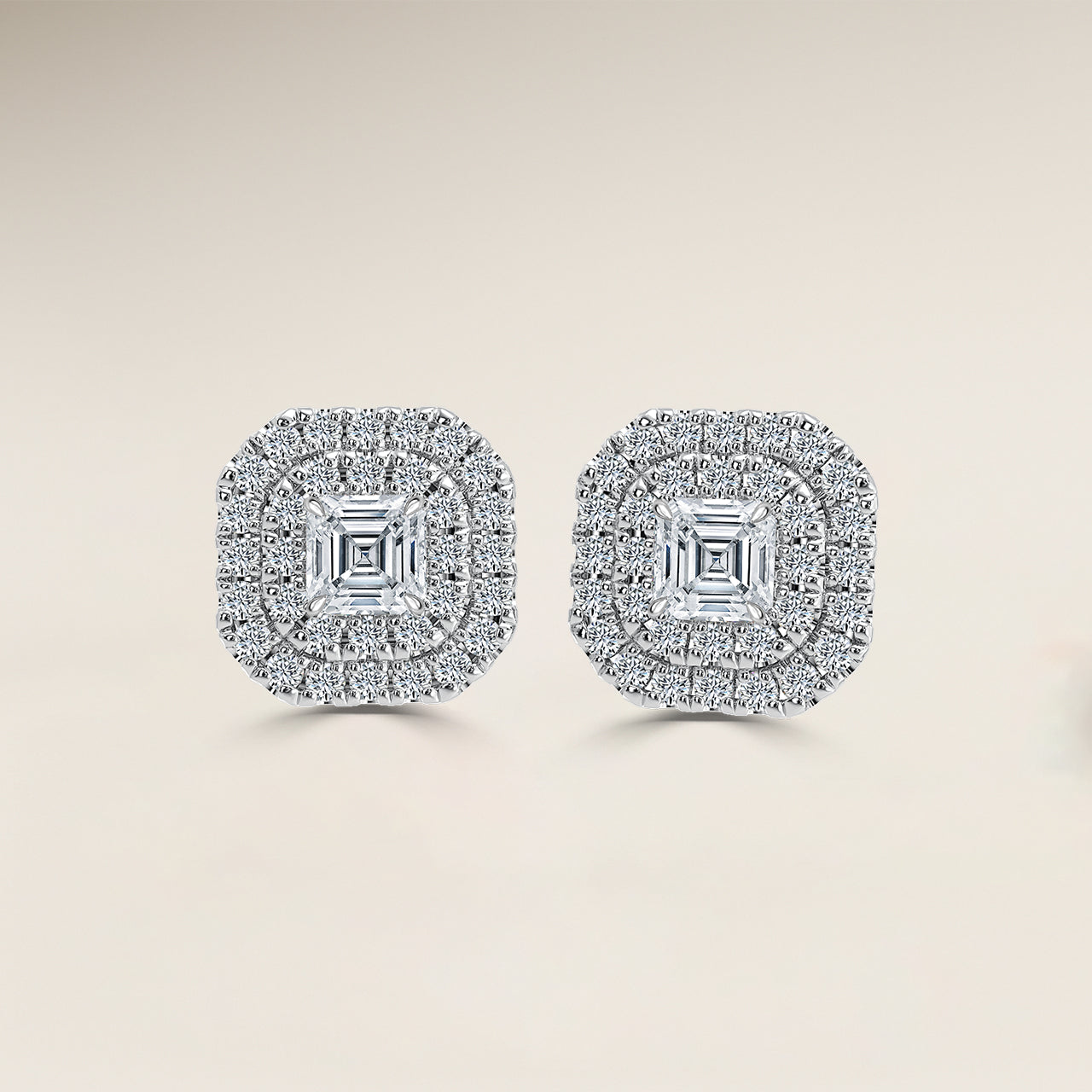 Asscher Double Halo Earrings