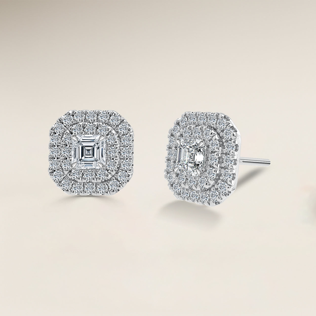 Asscher Double Halo Earrings