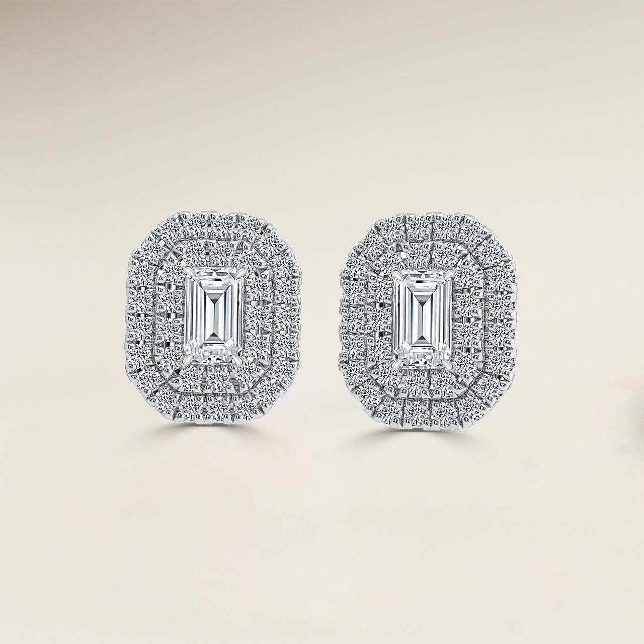 Emerald Double Halo Earrings