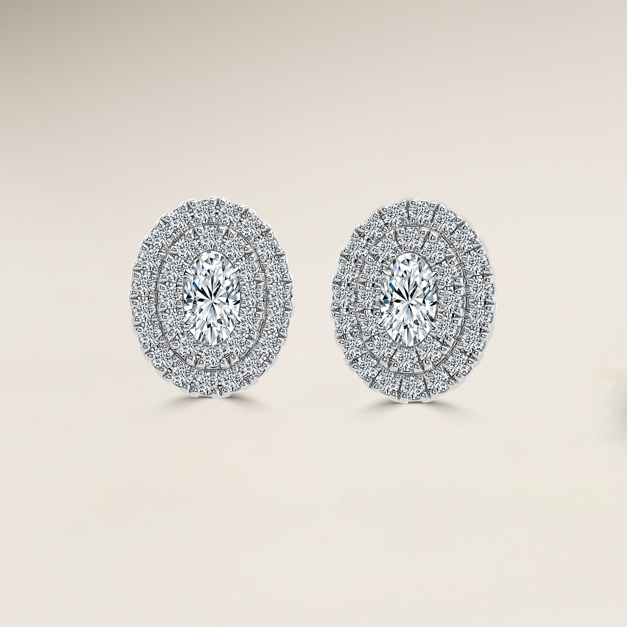 Oval Double Halo Earrings