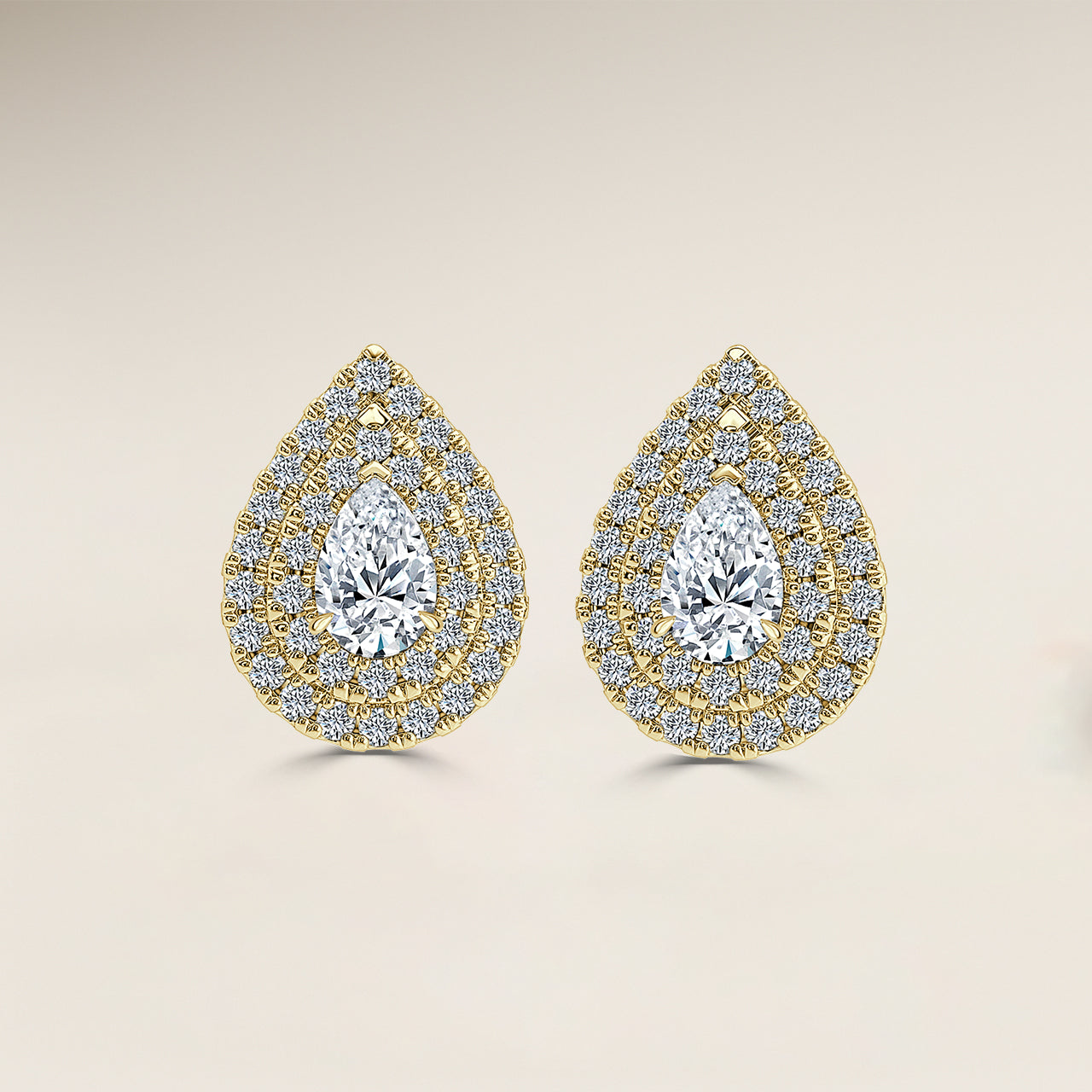 Pear Double Halo Earrings