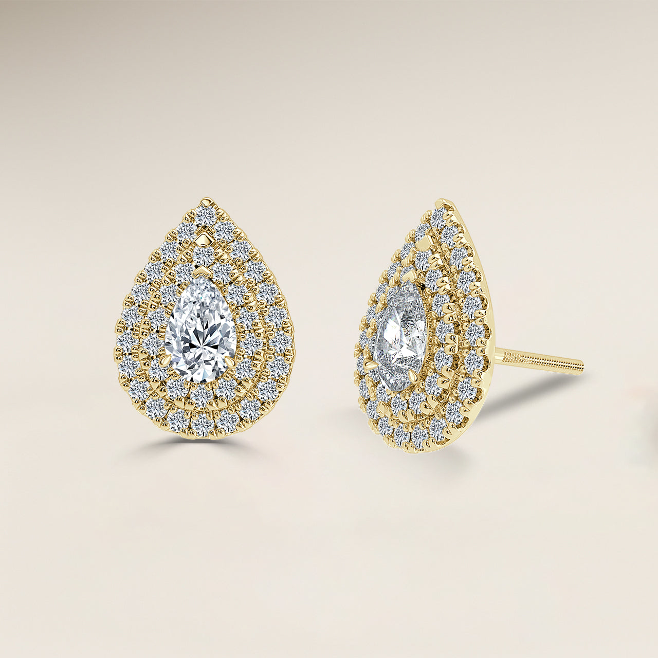 Pear Double Halo Earrings