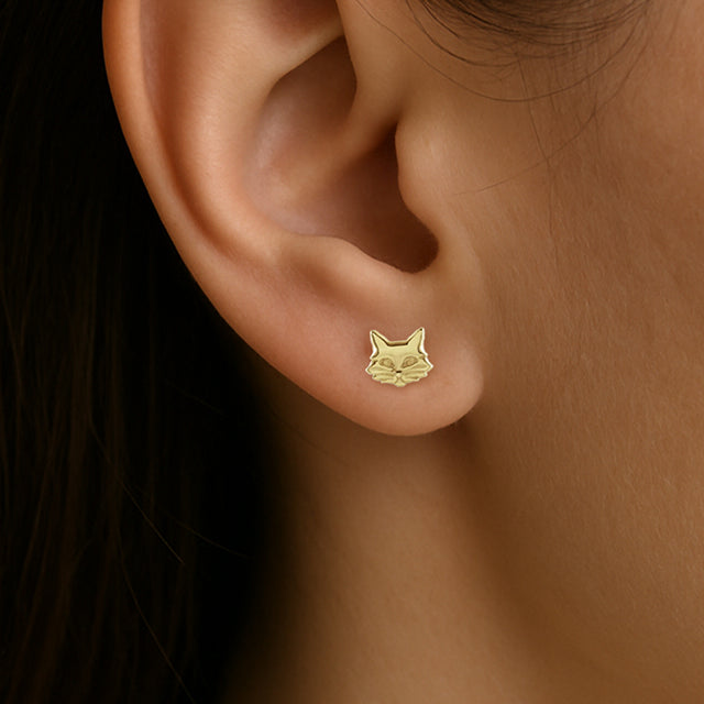 14K Yellow Tiny Cat Earrings