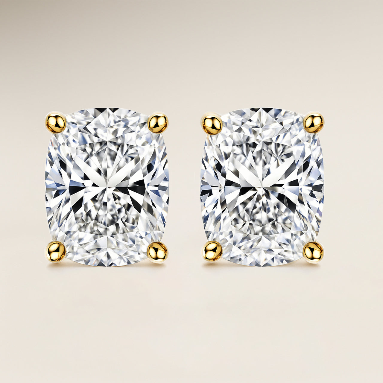 Long Cushion Solitaire Prong Stud Earrings