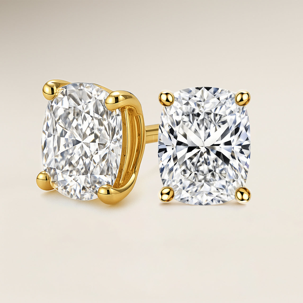 Long Cushion Solitaire Prong Stud Earrings