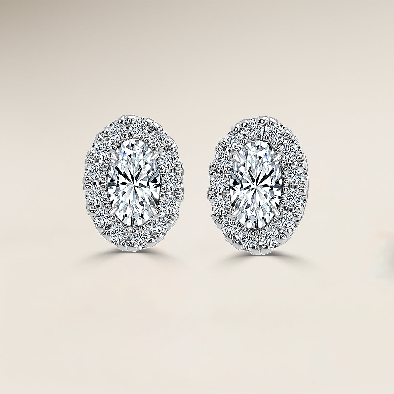 Oval Single Halo Earrings