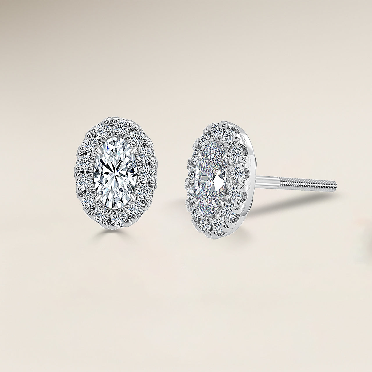 Oval Single Halo Earrings