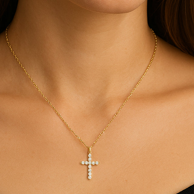 14k Yellow 1/4 Ctw Lab-grown Diamond Cross 16-18' Necklace