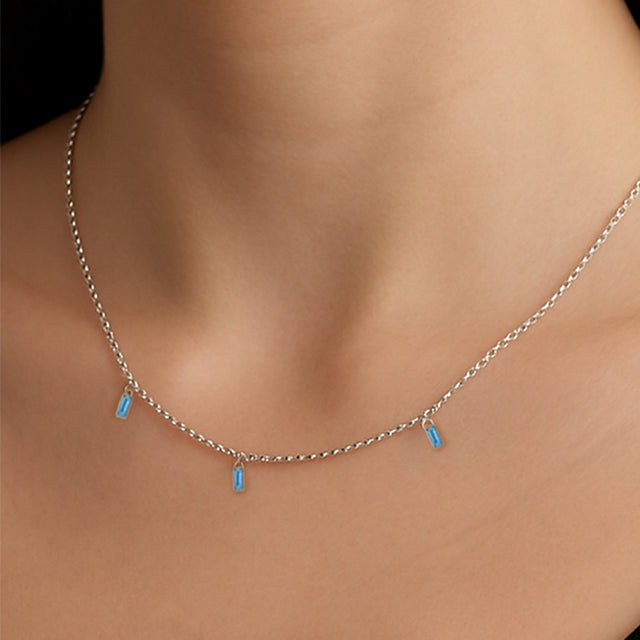 Sterling Silver Natural Swiss Blue Topaz 16' Necklace