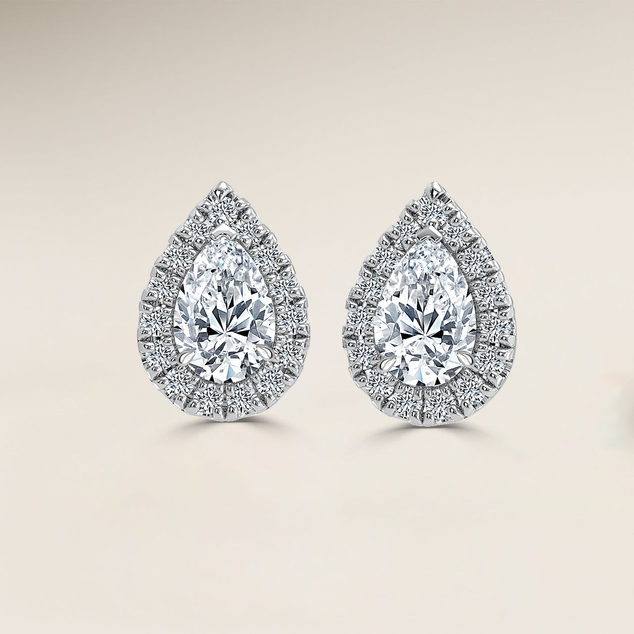 Pear Single Halo Earrings