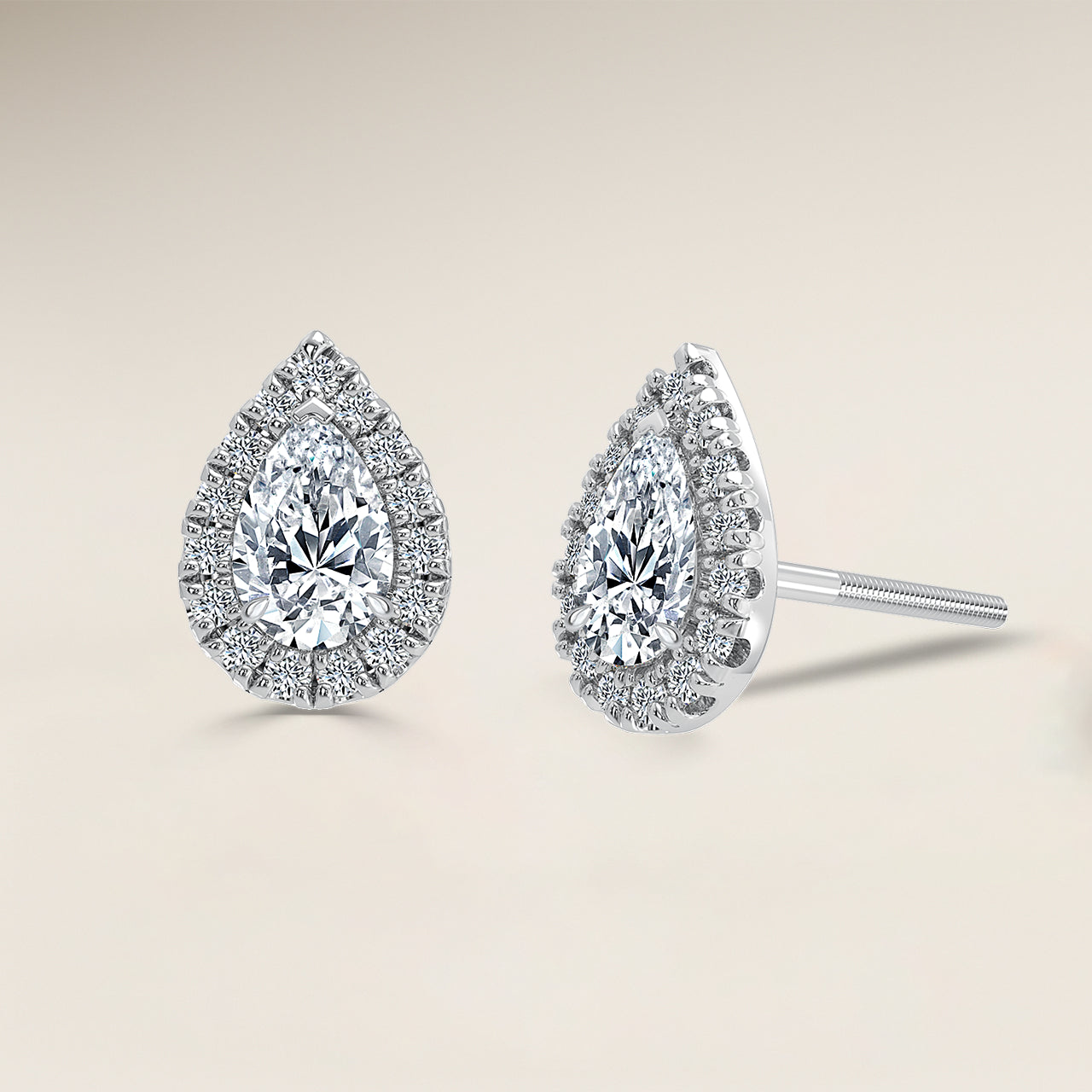 Pear Single Halo Earrings