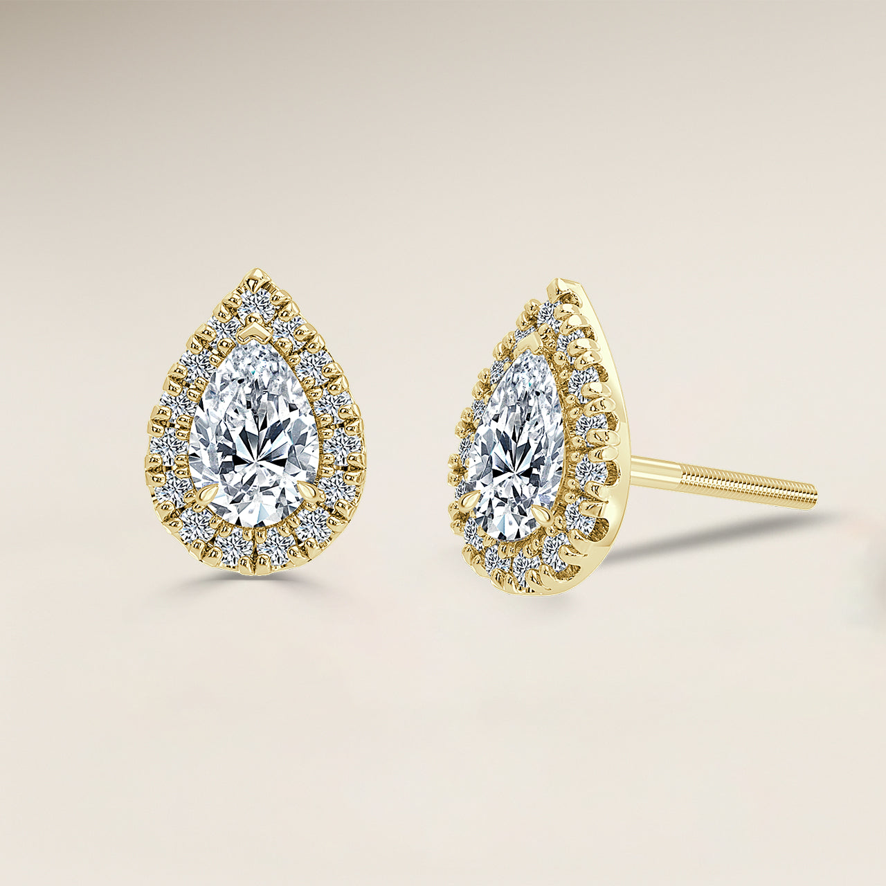 Pear Single Halo Earrings