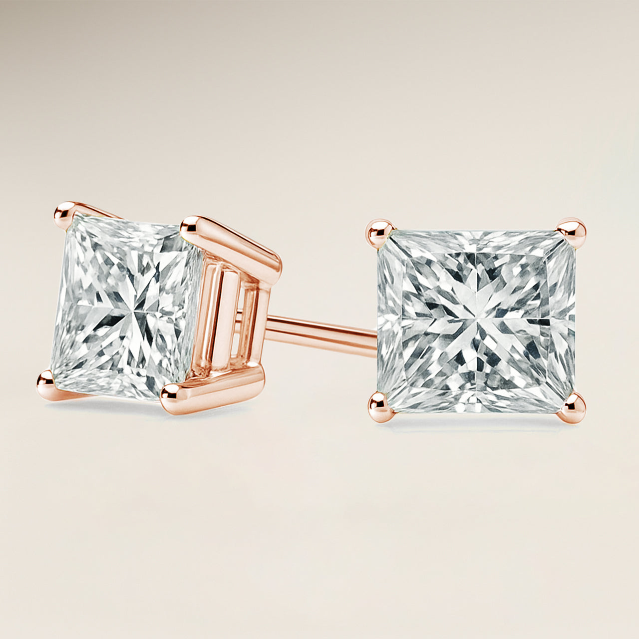 Princess Solitaire Prong Stud Earrings