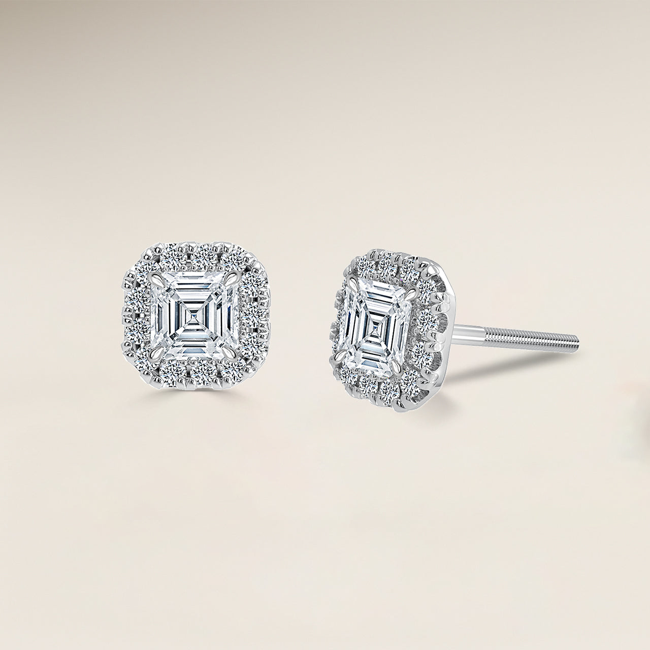 Asscher Single Halo Earrings