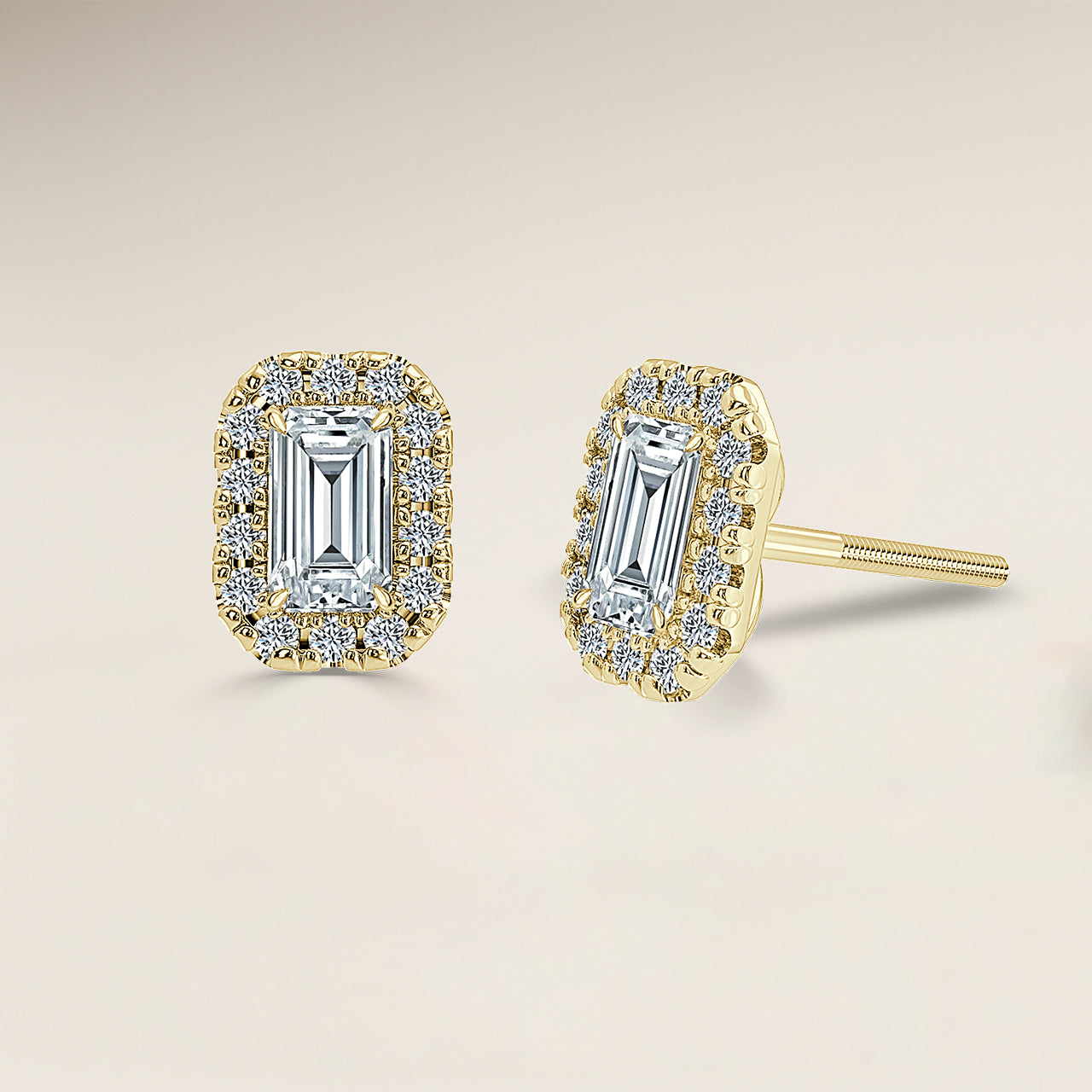 Emerald Single Halo Earrings