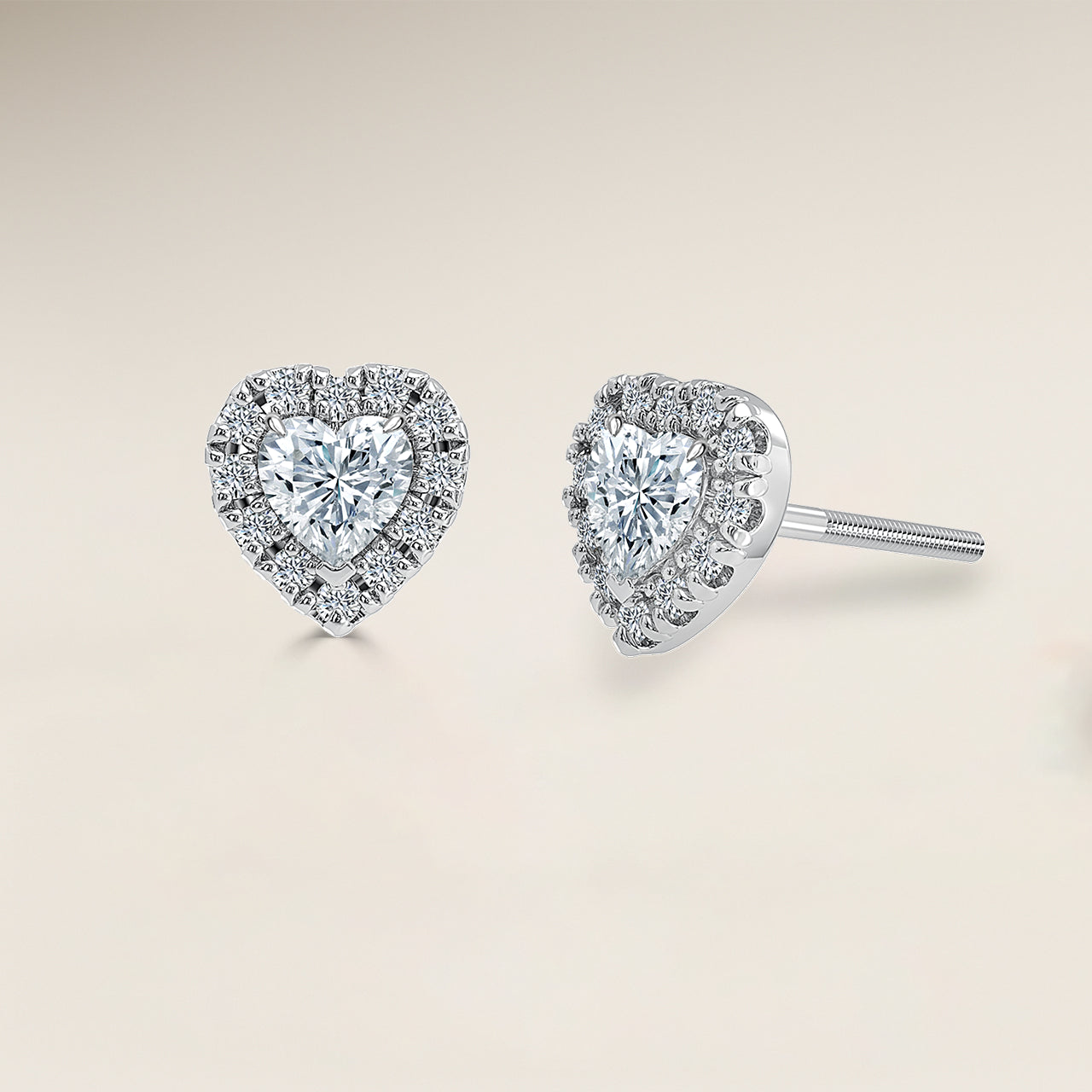 Heart Single Halo Earrings
