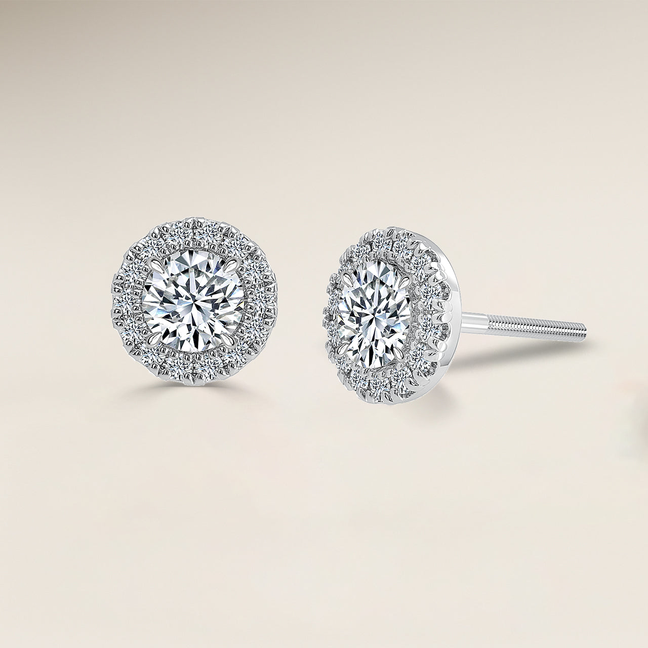 Round Single Halo Earrings