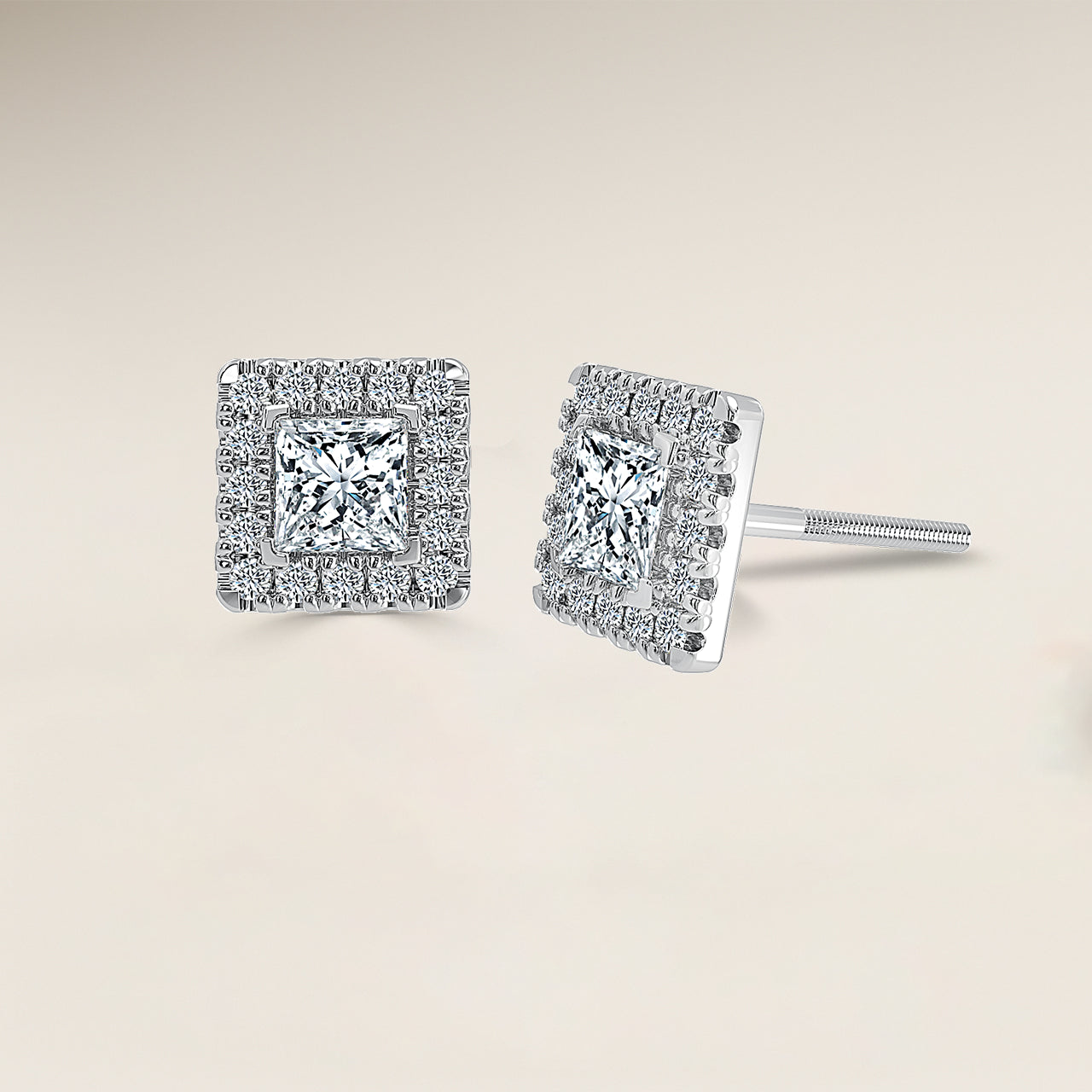 Princess Single Halo Earrings