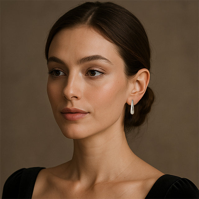 Sterling Silver 37.2 mm Electroform Puffed Hoop Earrings