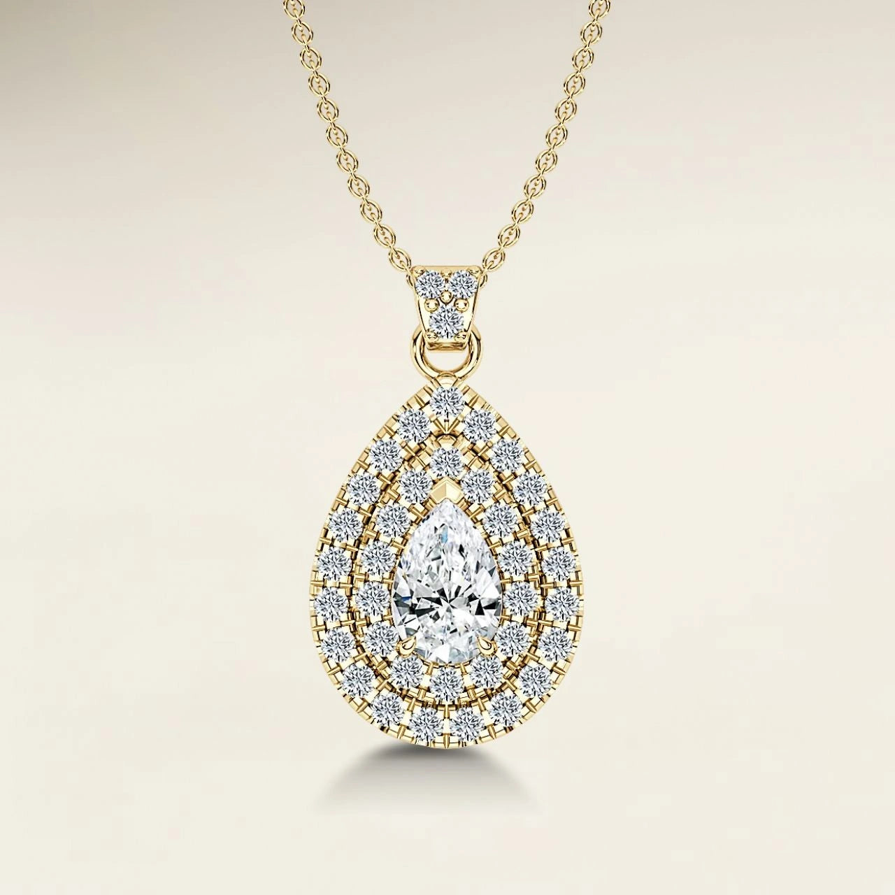 Pear Double Halo Pendant