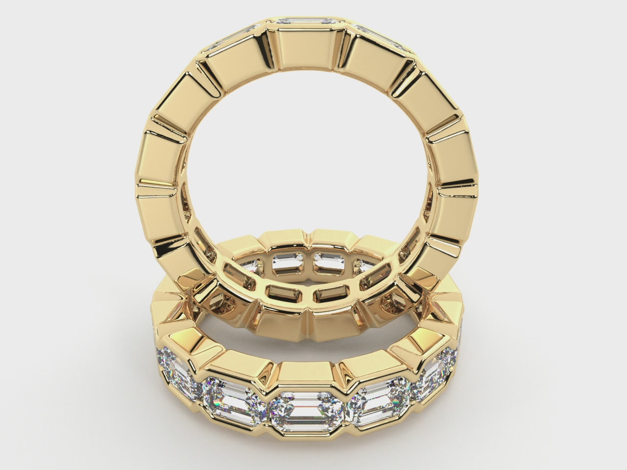 Load video: Emerald Lab Grown Diamond East-West Half Bezel Eternity Band