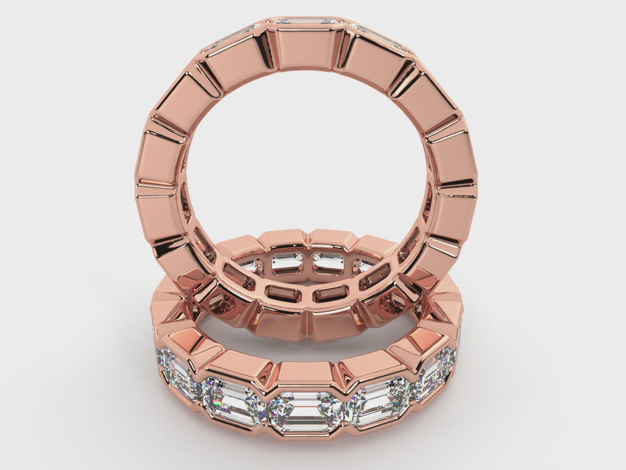 Load video: Emerald Lab Grown Diamond East-West Half Bezel Eternity Band