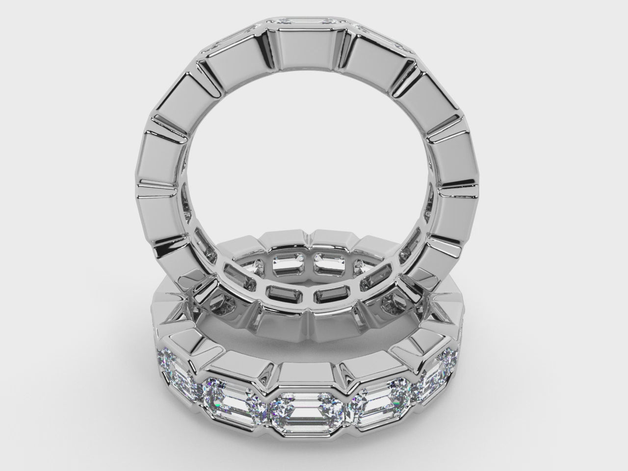 Load video: Emerald Lab Grown Diamond East-West Half Bezel Eternity Band