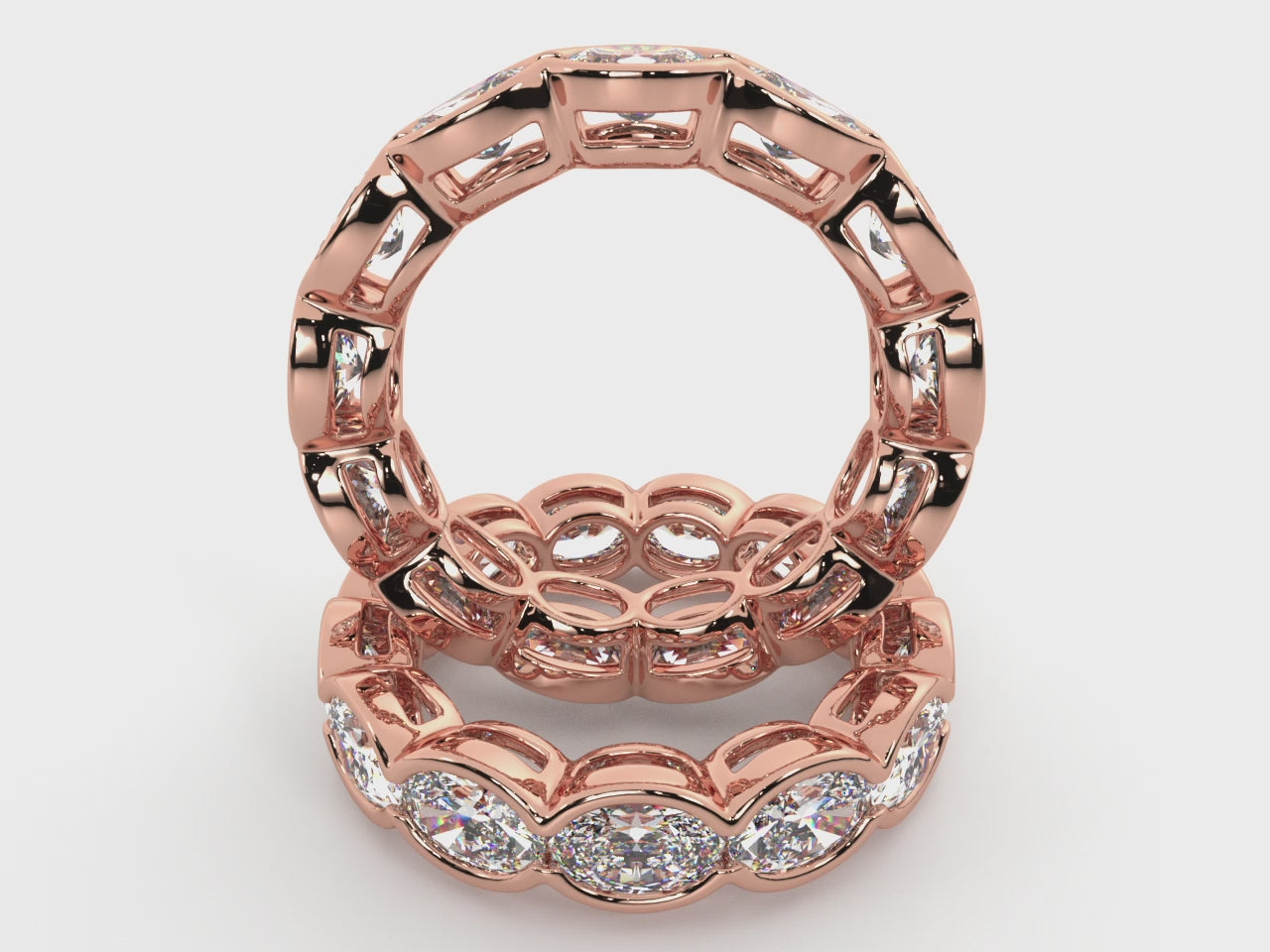 Load video: Oval Natural Diamond East-West Half Bezel Eternity Band